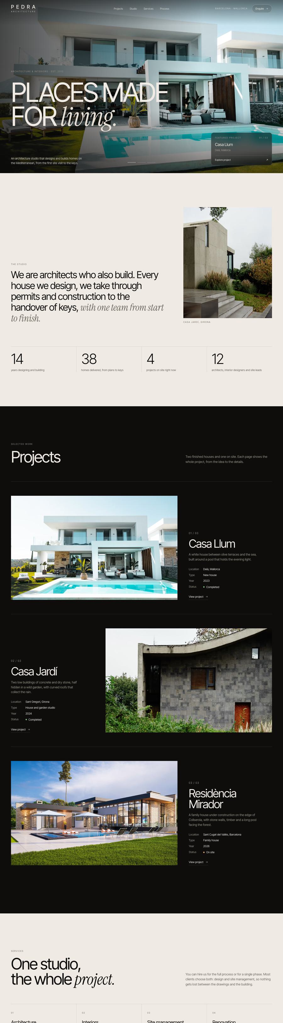 Pedra website designed by Arkevo, full page